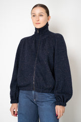 Fabiana Filippi Knit Wool  Oversize Bomber Jacket with Lurex Details in Navy