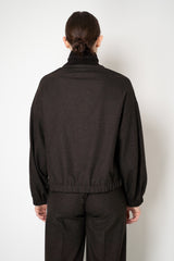 D. Exterior High Neck Balloon Sleeve Flannel Jacket in Espresso