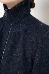 Fabiana Filippi Knit Wool  Oversize Bomber Jacket with Lurex Details in Navy