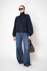 Fabiana Filippi Knit Wool  Oversize Bomber Jacket with Lurex Details in Navy