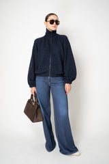 Fabiana Filippi Knit Wool  Oversize Bomber Jacket with Lurex Details in Navy