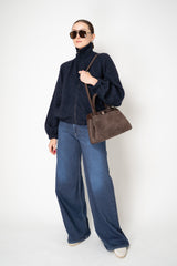 Fabiana Filippi Knit Wool  Oversize Bomber Jacket with Lurex Details in Navy