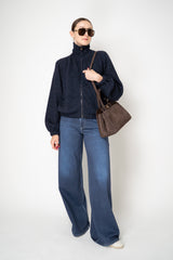 Fabiana Filippi Knit Wool  Oversize Bomber Jacket with Lurex Details in Navy