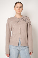 Fabiana Filippi Wool Cashmere Knit Cardigan with Strass Embroidery in Taupe