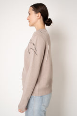Fabiana Filippi Wool Cashmere Knit Cardigan with Strass Embroidery in Taupe