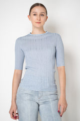 Fabiana Filippi Liquid Drape Ribbed Knit Short Sleeve Pullover in Ice Blue