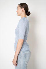 Fabiana Filippi Liquid Drape Ribbed Knit Short Sleeve Pullover in Ice Blue