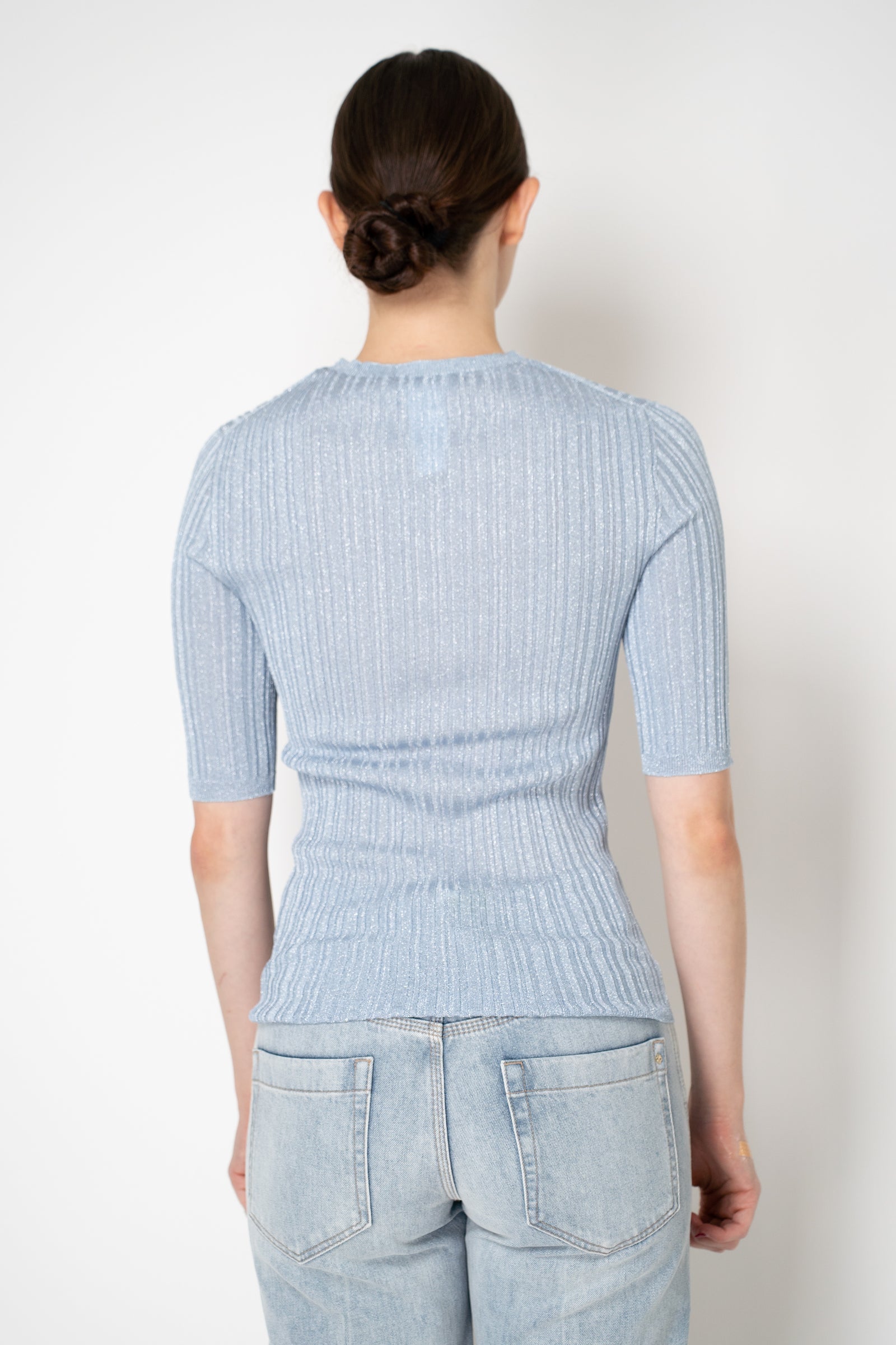 Fabiana Filippi Liquid Drape Ribbed Knit Short Sleeve Pullover in