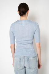 Fabiana Filippi Liquid Drape Ribbed Knit Short Sleeve Pullover in Ice Blue