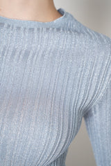 Fabiana Filippi Liquid Drape Ribbed Knit Short Sleeve Pullover in Ice Blue