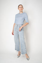 Fabiana Filippi Liquid Drape Ribbed Knit Short Sleeve Pullover in Ice Blue