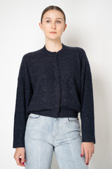 Fabiana Filippi Silk Wool Knit Bomber Cardigan with Sequin Details in Navy