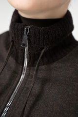D. Exterior High Neck Balloon Sleeve Flannel Jacket in Espresso
