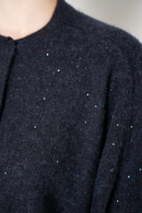 Fabiana Filippi Silk Wool Knit Bomber Cardigan with Sequin Details in Navy