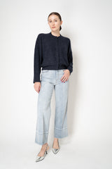 Fabiana Filippi Silk Wool Knit Bomber Cardigan with Sequin Details in Navy