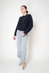Fabiana Filippi Silk Wool Knit Bomber Cardigan with Sequin Details in Navy
