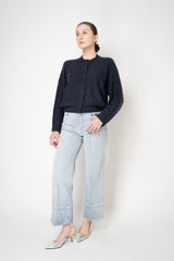 Fabiana Filippi Silk Wool Knit Bomber Cardigan with Sequin Details in Navy