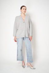 Fabiana Filippi 100% Cashmere Knit Cardigan With Knot Button in Heather Grey