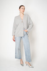 Fabiana Filippi 100% Cashmere Knit Cardigan With Knot Button in Heather Grey
