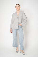 Fabiana Filippi 100% Cashmere Knit Cardigan With Knot Button in Heather Grey