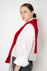 Fabiana Filippi Wool Cashmere Knit Shoulder Shrug with Faux Sleeve in Red