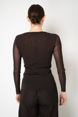 D. Exterior Stretch Tulle Wide Neck Top in Espresso