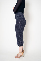D. Exterior Stretch Knit Wool Alpaca Sequined Skirt in Navy