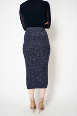 D. Exterior Stretch Knit Wool Alpaca Sequined Skirt in Navy