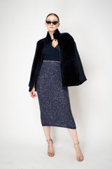 D. Exterior Stretch Knit Wool Alpaca Sequined Skirt in Navy