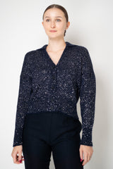 D. Exterior Knit Wool Alpaca Sequin Cropped Cardigan in Navy