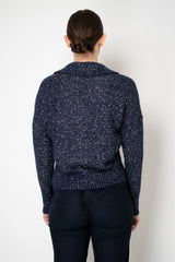 D. Exterior Knit Wool Alpaca Sequin Cropped Cardigan in Navy