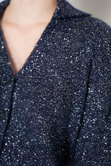 D. Exterior Knit Wool Alpaca Sequin Cropped Cardigan in Navy