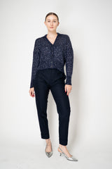 D. Exterior Knit Wool Alpaca Sequin Cropped Cardigan in Navy