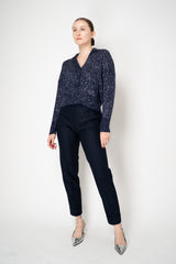 D. Exterior Knit Wool Alpaca Sequin Cropped Cardigan in Navy