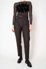 D. Exterior Tapered Leg Cropped Flannel Pants in Dark Espresso