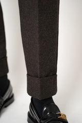 D. Exterior Tapered Leg Cropped Flannel Pants in Dark Espresso