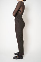 D. Exterior Tapered Leg Cropped Flannel Pants in Dark Espresso