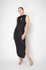 D. Exterior Knit Wool Alpaca Sequin Maxi Dress in Black