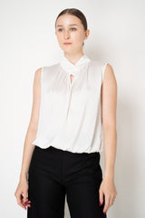 D. Exterior Sleeveless Sateen Blouson Top in White