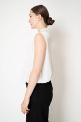 D. Exterior Sleeveless Sateen Blouson Top in White