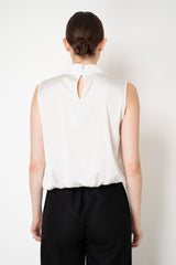 D. Exterior Sleeveless Sateen Blouson Top in White