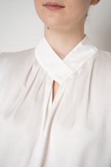 D. Exterior Sleeveless Sateen Blouson Top in White