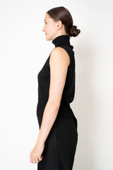 D. Exterior Wool Viscose Knit Sleeveless Turtleneck Top in Black Lurex