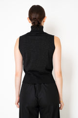 D. Exterior Wool Viscose Knit Sleeveless Turtleneck Top in Black Lurex