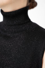 D. Exterior Wool Viscose Knit Sleeveless Turtleneck Top in Black Lurex