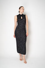 D. Exterior Knit Wool Alpaca Sequin Maxi Dress in Black