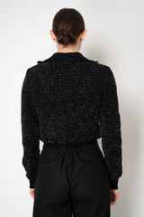 Balmain Cropped Bouclé Knit Half-Zip Pullover in Black