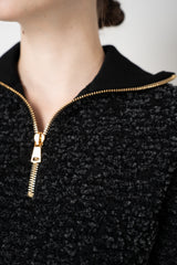 Balmain Cropped Bouclé Knit Half-Zip Pullover in Black