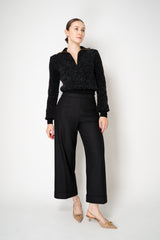 Balmain Cropped Bouclé Knit Half-Zip Pullover in Black