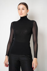 D. Exterior Stretch Tulle Turtleneck Top in Black